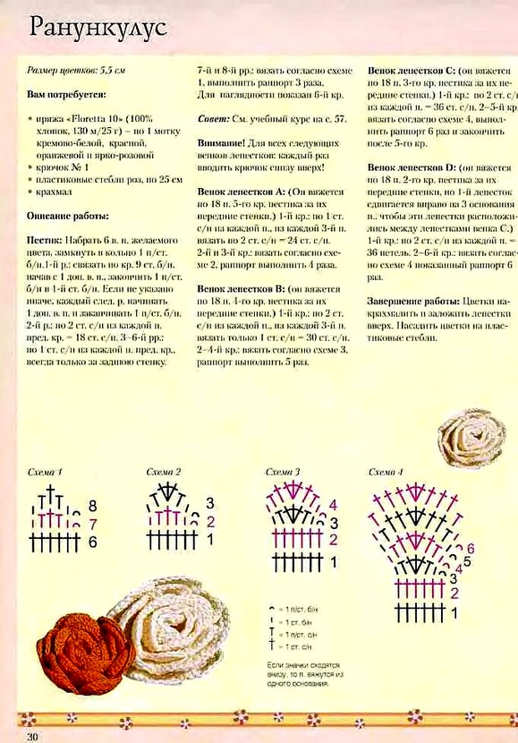 схема вязания ранункулус